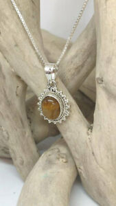 【送料無料】ジュエリー・アクセサリー タイガーアイシルバーペンダントネックレスcollier avec pendentif en argent avec oeil de tigre