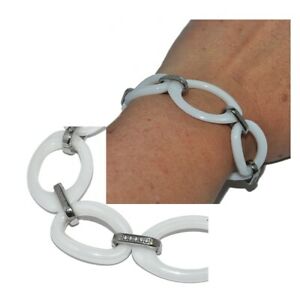 ̵ۥ奨꡼꡼ 顼ߥååۥ磻ȥСcerruti 1881 bracelet grosse maille ceramique blanc acier argente 20cm bijou