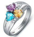 【送料無料】ジュエリー・アクセサリー パーソナライズスターリングシルバーハートバースストーンファミリーリングpersonalized sterling silver 3 heart birthstone amp; 3 name mothers family ring