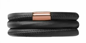 【送料無料】ジュエリー・アクセサリー エンドレスレザーレザーブレスレットスチールローズブラックendless bracelet cuir acier inoxydable or rose 60cm noir 1270160