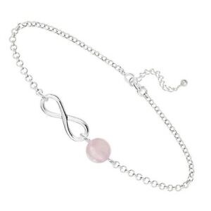 ジュエリー・アクセサリー シルバーブレスレットローディエクォーツピンクbracelet infini en argent 925 rhodie et quartz rose femme longueur 19cm