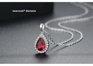 ジュエリー・アクセサリー スワロフスキーペンダントチェーンネックレスRエレメンツトップルビーレッドクオリティcollier chaine pendentif goutte deau swarovskiR element top qualite rouge rubis