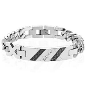 ジュエリー・アクセサリー シルバーブレスレットブラックステンレスダミエジルコンプレートbracelet argent noir inox a damier zircon plaque longueur mm 200 ou 210