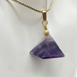 ジュエリー・アクセサリー アメジストピラミッドゴールドペンダントcontemplation amethyste pyramide et 14k or rempli pendentif 35cm long