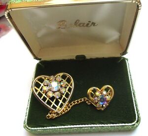 ジュエリー・アクセサリー ダブルブローチハートメッキゴールドヴィンテージクリスタルボレアリスbelle ancienne double broche c?ur plaque or bijou vintage cristaux borealis 107