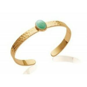 ジュエリー・アクセサリー メッキハンマーマウントアベンチュリンブレースbracelet jonc en plaque or monture martelee et aventurine veritable