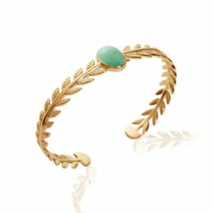 ジュエリー・アクセサリー メッキラッシュブレスレットベイアベンチュリンマウントbracelet jonc en plaque or monture feuilles de laurier et aventurine veritable