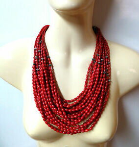 【送料無料】ジュエリー・アクセサリー マルチローネックレスコーラルティンガラスビーズj153 collier rangs multiples perles en verre teinte corail