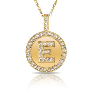 【送料無料】ジュエリー・アクセサリー ブリリアントラウンドハローネックレスペンダントイエローbrillant rond halo e lettre initiale collier pendentif 14k or jaune