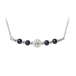 【送料無料】ジュエリー・アクセサリー ブラッククリスタルシルバーネックレスcollier perles de culture noires, cristal et argent 925