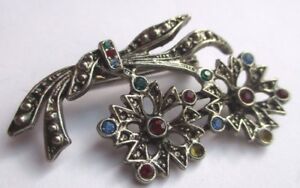 ジュエリー・アクセサリー オリジナルヴィンテージシルバーカラークリスタルbroche originale bijou vintage fleur couleur argent cristaux rouge vert 3228