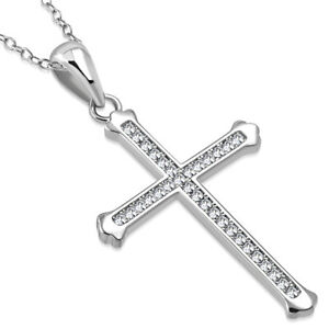 【送料無料】ジュエリー アクセサリー シルバーマッシブホワイトジルコンラテンクロスネックレス925 argent massif blanc zircon transparent religieux latin croix collier