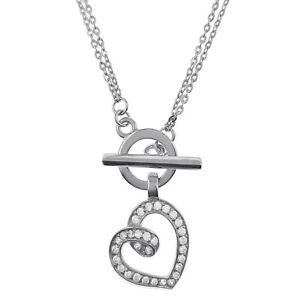 ジュエリー・アクセサリー シルバーハートネックレスジルコニウムオキシデスパンチcollier coeur en argent et oxydes zirconium longueur 45 cm femme poinconne