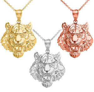 【送料無料】ジュエリー・アクセサリー ソリッドゴールドメンズタイガーヘッドサイズネックレス