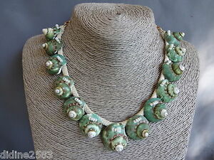 【送料無料】ジュエリー・アクセサリー ナチュラルシェルネックレスバーゴットターボグリーンヴィンテージグリーンシェルネックレス