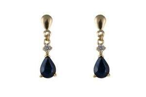 ジュエリー・アクセサリー ゴールドサファイアジルコンイヤリングイヤードロップ9ct or veritable saphir amp; zircone boucles doreilles goutte