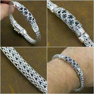 【送料無料】ジュエリー・アクセサリー スターリングシルバーメンズブレスレットtribal woven floral art 925 sterling silver ag authentic genuine mens bracelet