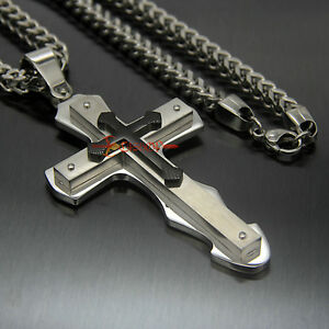 【送料無料】ジュエリー・アクセサリー ステンレスクロスメンズネックレスペンダントシルバーブラック