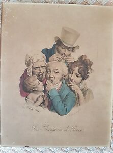 ジュエリー・アクセサリー リソグラフィーレマングールドノワバイデルペックlithographie les mangeurs de noix signee lboilly 1826 by delpech