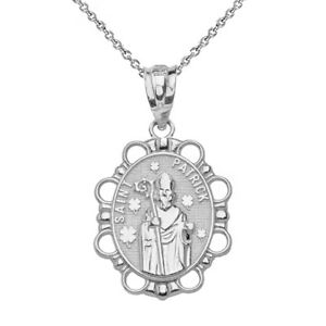 【送料無料】ジュエリー・アクセサリー ソリッドゴールドホワイトセントパトリッククローバーオーバルネックレス