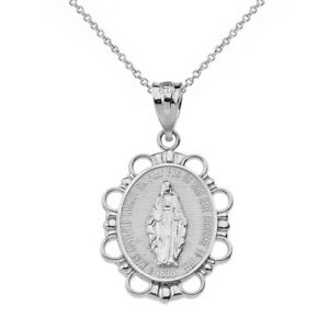 【送料無料】ジュエリー・アクセサリー ソリッドホワイトコリアーメダル14k blanc solide or miraculous medal de nos dame de graces sm collier