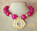 ジュエリー・アクセサリー ルビージェイドローズフクシアトライバルネックレスマットゴールドメッキペンダントrubis jade rose fuchsia tribal collier imposant 22k mat pendentif plaque or