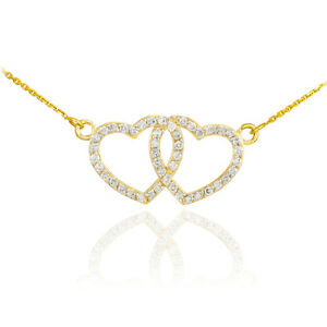 ̵ۥ奨꡼꡼ 륳ͥХ󥿥ǡ֥ϡȥڥȥץͥå쥹14k or jaune pendentif double coeur ouvert collier avec zircone saintvalentin