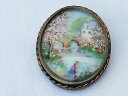 【送料無料】ジュエリー・アクセサリー ミニチュアアンティークブローチbroche antique avec miniature peinte a la main signee monet