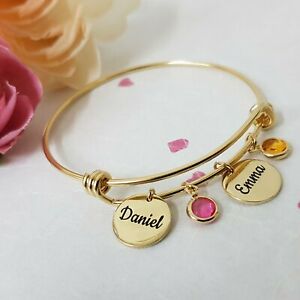 【送料無料】ジュエリー アクセサリー カスタムチャームブレスレットディスクカスタマイズcustom charm bracelet with names and birthstones customize disk gift for her