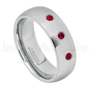 【送料無料】ジュエリー・アクセサリー ルビーリングドームタングステンリング021ctw rubis 3stone bague, juillet naissance 8mm 8mm dome tungsten bague 175