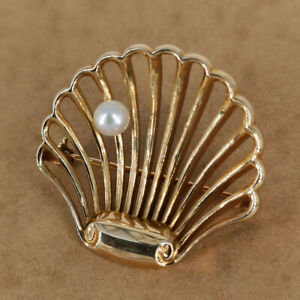 ̵ۥ奨꡼꡼ ٥ǥɥ֥륦ѡ륦bezaubernde coquille broche en or avec une perle um 1980