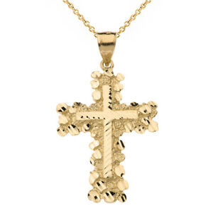 【送料無料】ジュエリー・アクセサリー ソリッドイエローペペクロスサイズネックレスsolide 14k or jaune pepite croix large taille collier