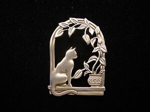 【送料無料】ジュエリー・アクセサリー ジョネットジュエリーシルバーピューターファーンドレープウィンドウピンjj jonette jewelry silver pewter fern draped window cat pin
