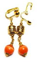 【送料無料】ジュエリー・アクセサリー ロングゴールデンオレンジキャットアイクリップハンギンググラスパールシックlong dore orange chat eye avec clip oreilles goutte pendantes verre perle chic