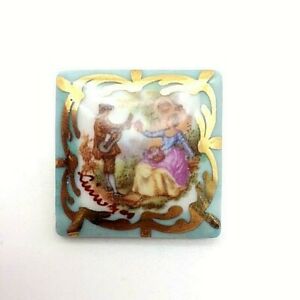 ̵ۥ奨꡼꡼ ⡼ޥ륭ե饴ʡ륿꡼󥹥֥broche carre en porcelaine de limoges decor marquis fragonard vert turquoise