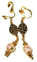 【送料無料】ジュエリー・アクセサリー ゴールデンローズクリップチャルモーグラスパールシックlong dore rose avec clip oreilles goutte pendantes chalumeau verre perles chic