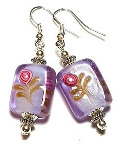 【送料無料】ジュエリー・アクセサリー ロングシルバーバイオレットファンタジーイヤーズドロップペンダントガラスパールパールフックlongue argent violet fantaisie oreilles goutte pendantes verre perles perce ho