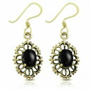 boucles doreilles a crochet en forme de fleur ovale en bronze avec onyx noir pイヤリングオニクス※注意※NYからの配送になりますので2週間前後お時間をいただきます...