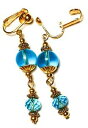 【送料無料】ジュエリー・アクセサリー クリップハンギングクリスタルグラスパールシックロングゴールデンターコイズlong dore turquoise avec clip oreilles goutte pendantes verre cristal perle chic