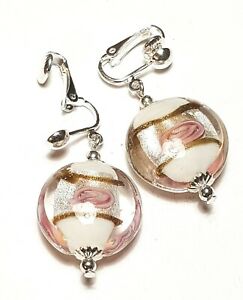 【送料無料】ジュエリー・アクセサリー ピンクシルバークリップイヤーズグラスパールlarge argent blanc et rose avec clip oreilles verre perles goutte pendantes gros