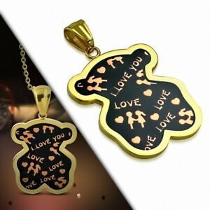 ジュエリー・アクセサリー ブラックエナメルクマペンダントpendentif ourson love en acier dore emaille noir