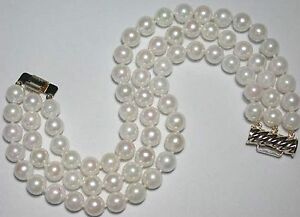 ̵ۥ奨꡼꡼ ֥쥹åȥۥ磻bracelet , 18cm, blanc perles de culture ,3 rangees