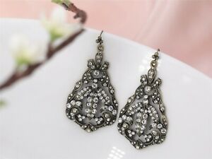 hokushinの【送料無料】ジュエリー・アクセサリー イヤリングゴールデンアンティークストラスチフレヴィンテージドロップboucles doreilles crochet dore antique strass cisele poire goutte vintage x8｜アングル3