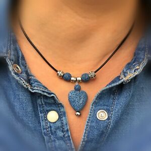 yzWG[EANZT[ U[fB[XlbNXcollier pour femme en cuir, lave couleur bleu fait a la main