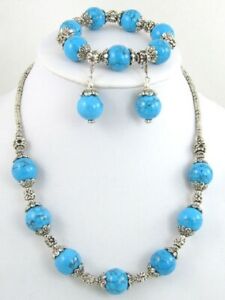 ̵ۥ奨꡼꡼ ͥå쥹֥쥹åȥ٥åȥ奨꡼åun ensemble de collier turquoise, bracelet et b d, bijoux tribaux tibetains