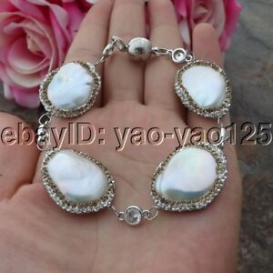 【送料無料】ジュエリー・アクセサリー ホワイトケシパールチェーンブレスレットk091313 8 white keshi pearl chain bracelet(4)