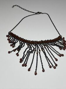 【送料無料】ジュエリー・アクセサリー オールドヴィンテージプラストロンブラウンネックレスcollier ancien vintage plastron marron k 16