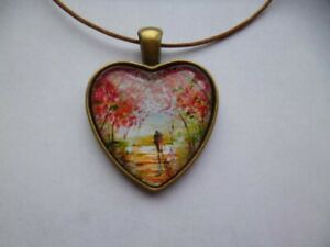 【送料無料】ジュエリー・アクセサリー ブロンズハートネックレスカボションカップルポーチcollier bronze coeur cabochon couple 25mm pochette cadeau erte