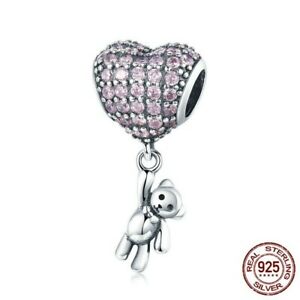 ̵ۥ奨꡼꡼ ȥ󥰥С֥ϡȥ٥ԥ󥯥ꥹ㡼ӡեåȥ֥쥹åsweet 925 sterling silver love heart bear pink crystal charms beads fit bra