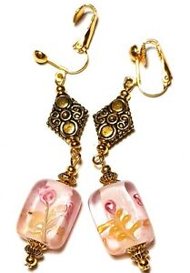 【送料無料】ジュエリー・アクセサリー クリップバラペンダントファンタジークラスガラスドロップtres longue or rose avec clip oreilles goutte pendantes classe fantaisie verre